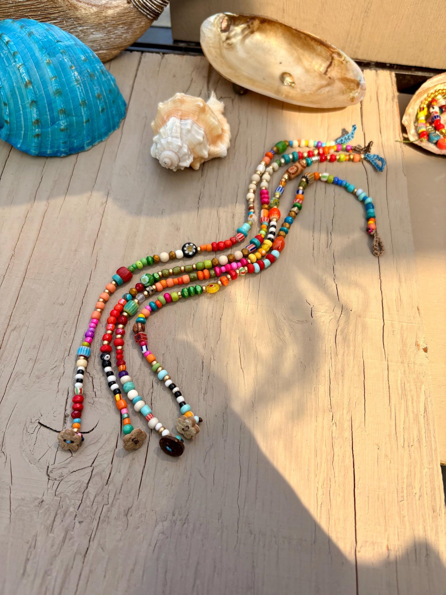 Belize colourful beaded anklet, natural boho jewelry