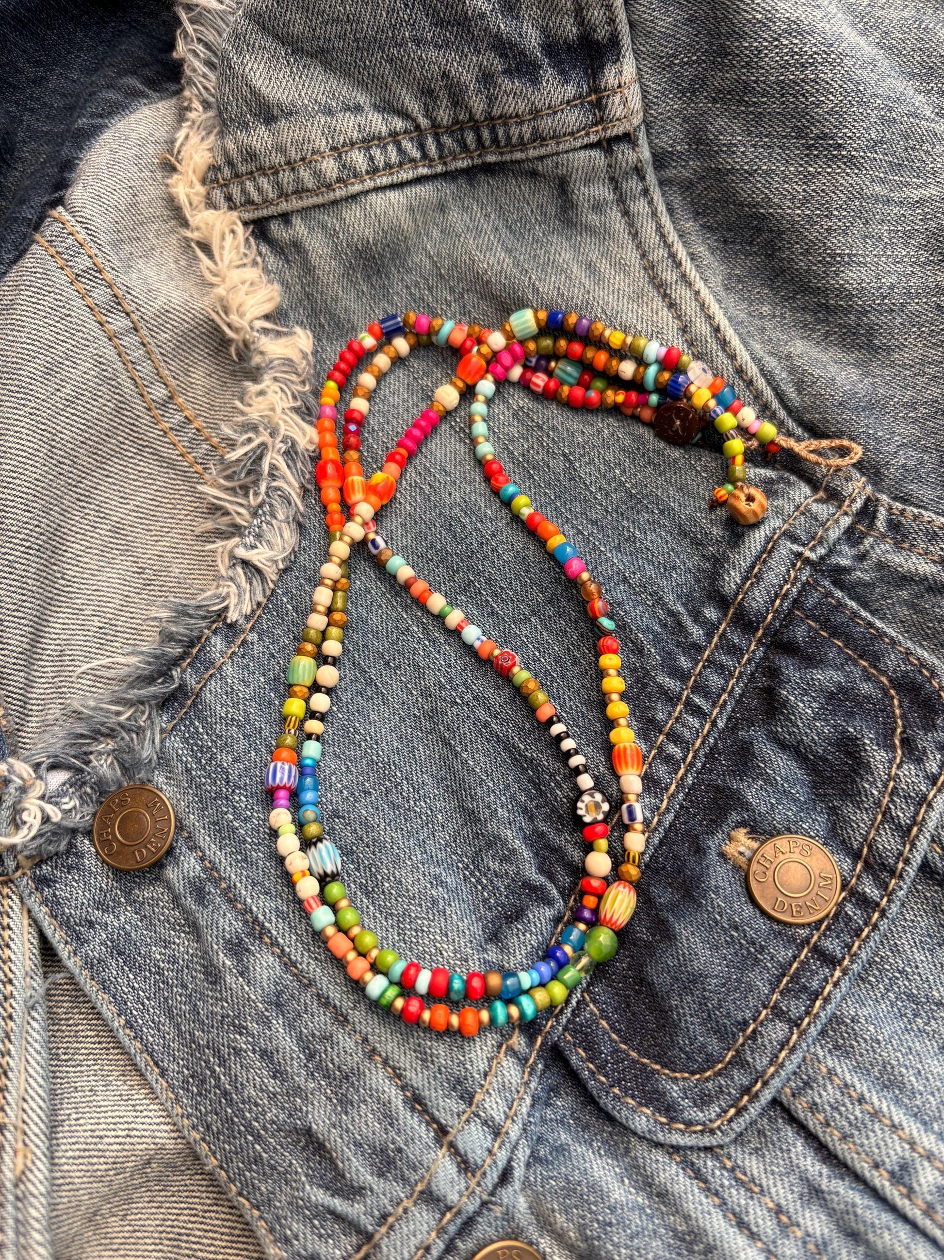 Belize colourful beaded anklet, natural boho jewelry