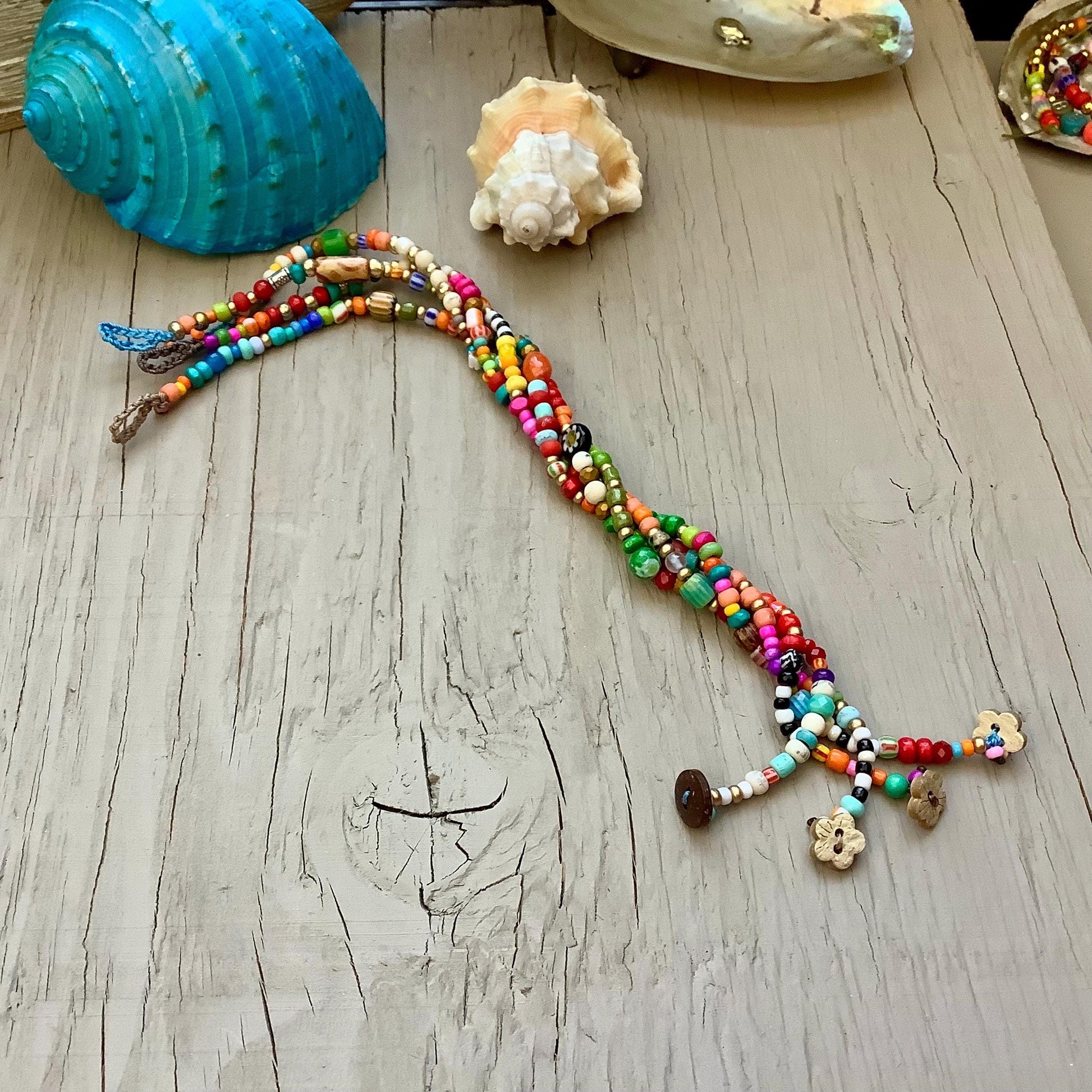 Belize colourful beaded anklet, natural boho jewelry