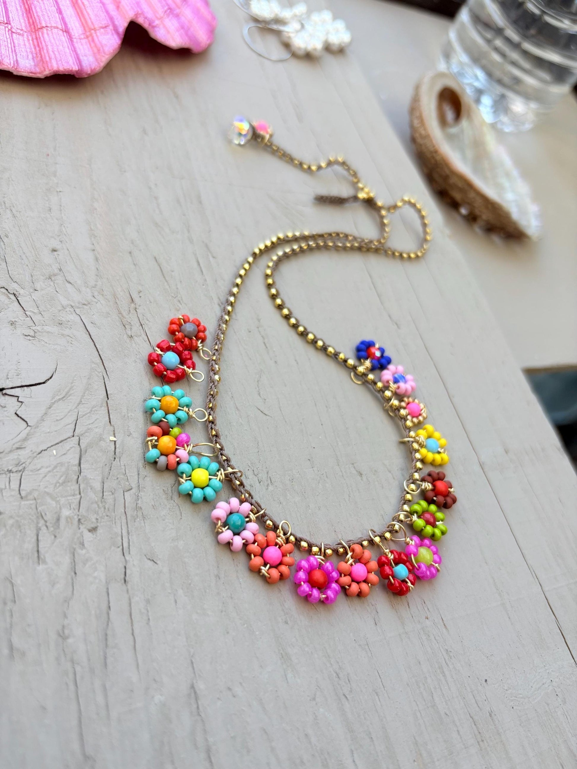 Bouquet of flowers, new crocheted necklace