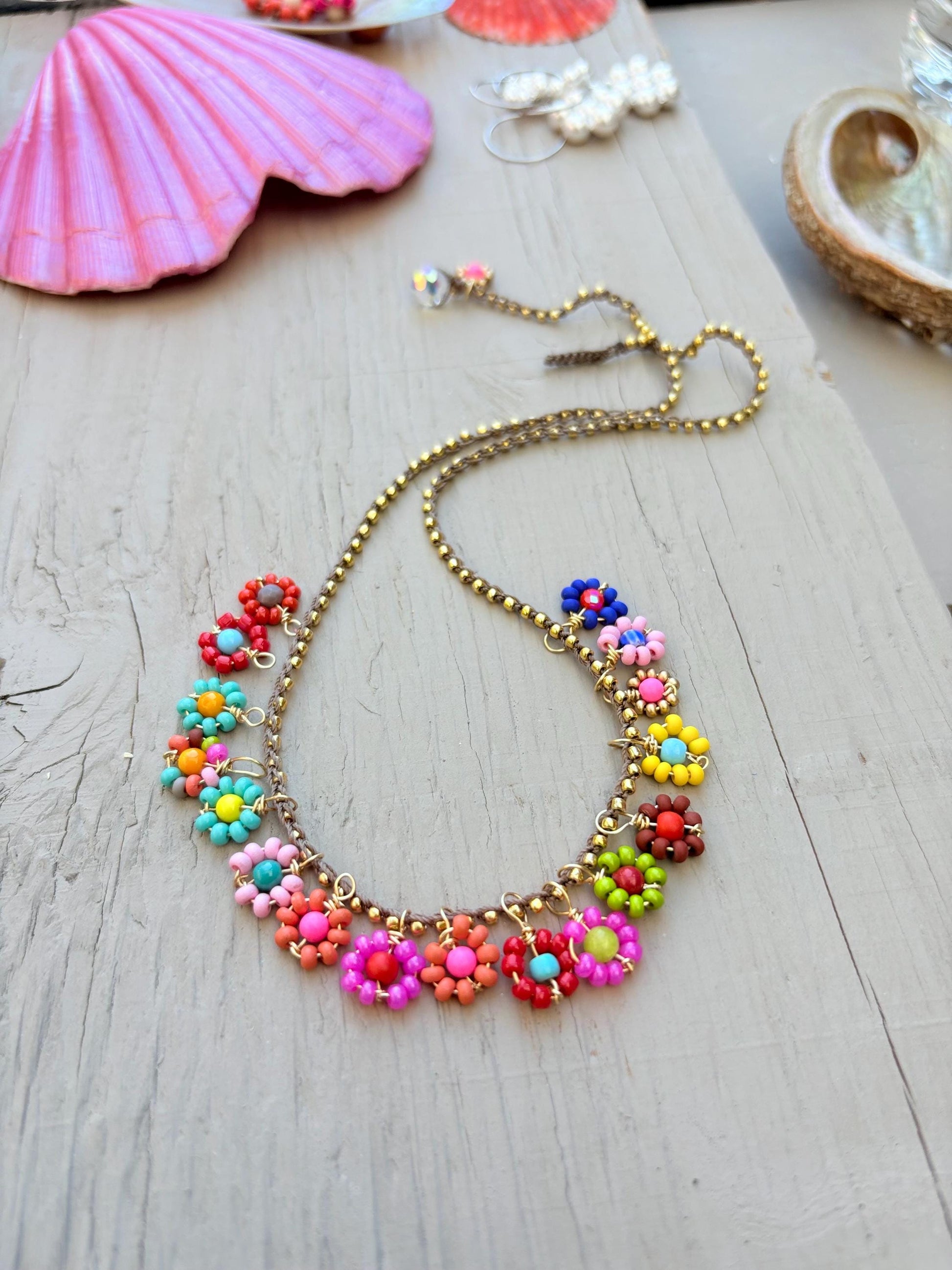 Bouquet of flowers, new crocheted necklace