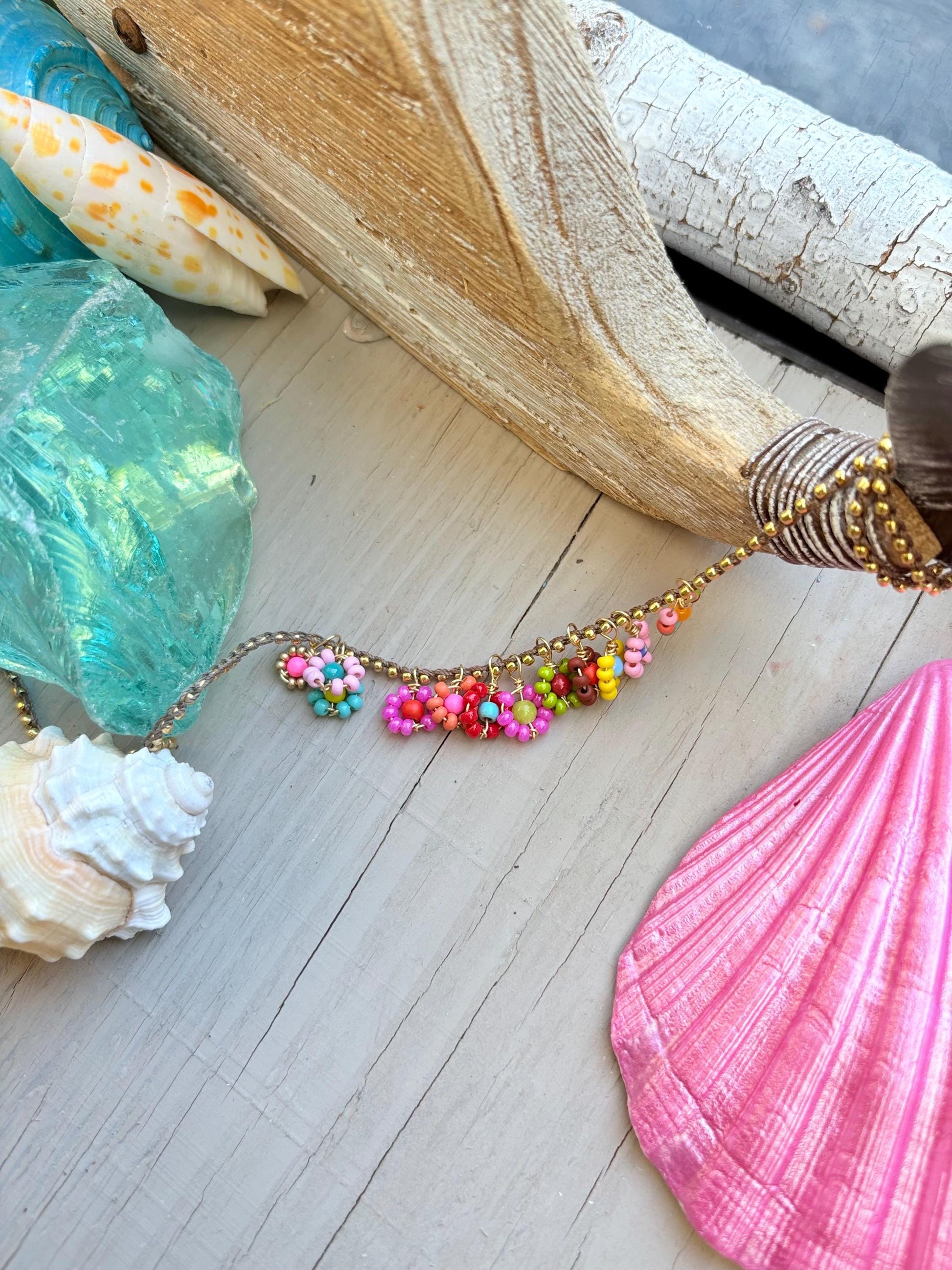 Bouquet of flowers, new crocheted necklace